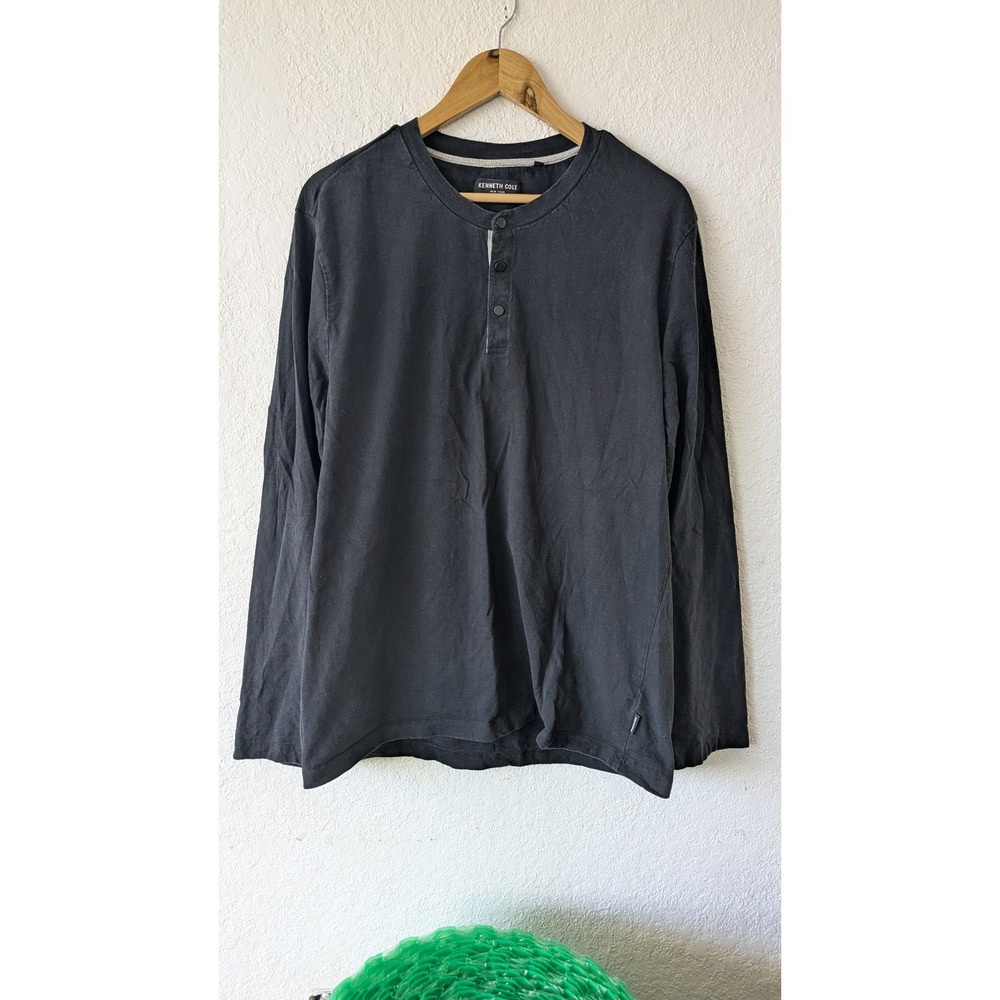 Kenneth Cole New York Mens XL Black Long Sleeve 100% Cotton Henley Shirt